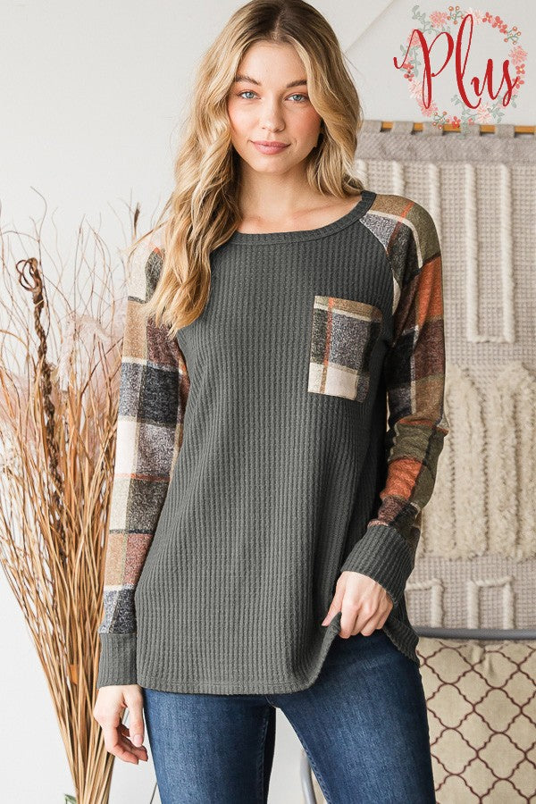 Plus Plaid Pocket Top
