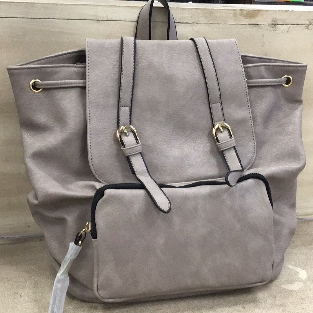 Buckle Front Backpack Purse - Gray