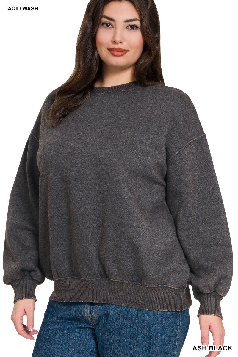 Plus Acid Wash Pullover Black