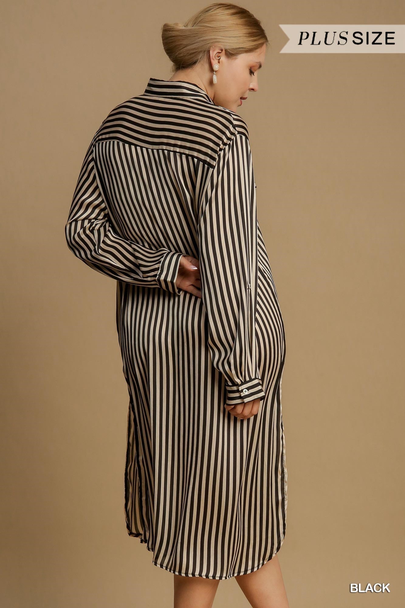 Black Striped Collared Midi Dress Umgee
