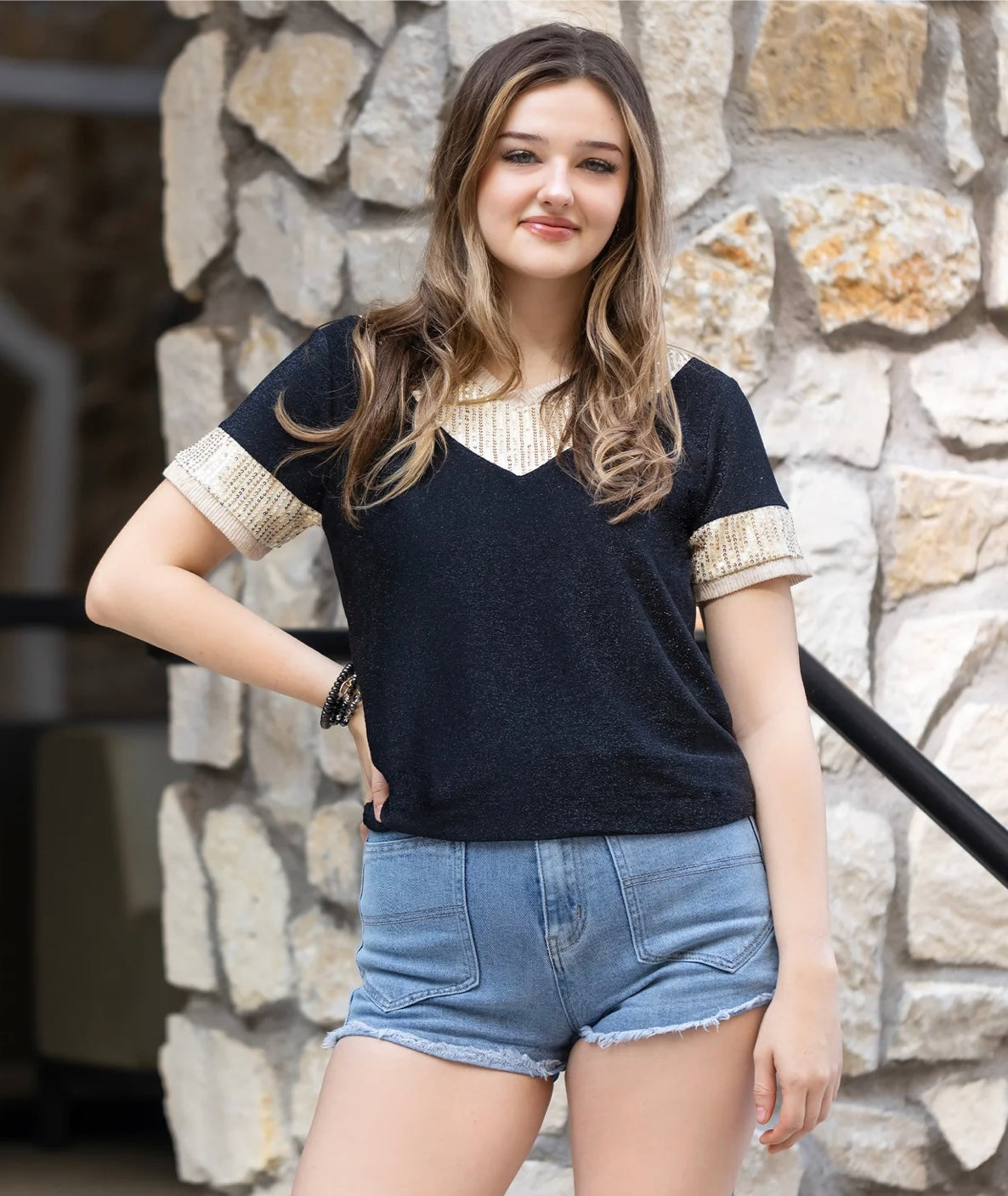 Black Shiny Gold Sequin Top