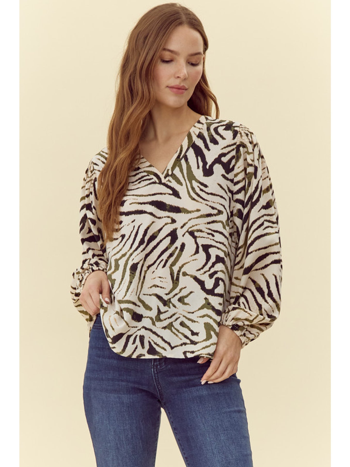 Olive Zebra Print Top