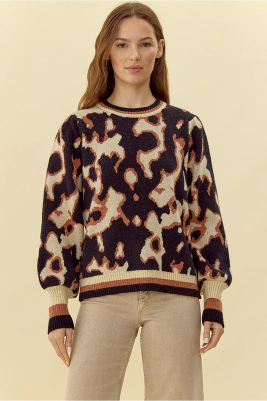 Black Tan Printed Sweater