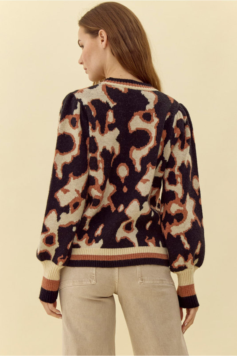 Black Tan Printed Sweater