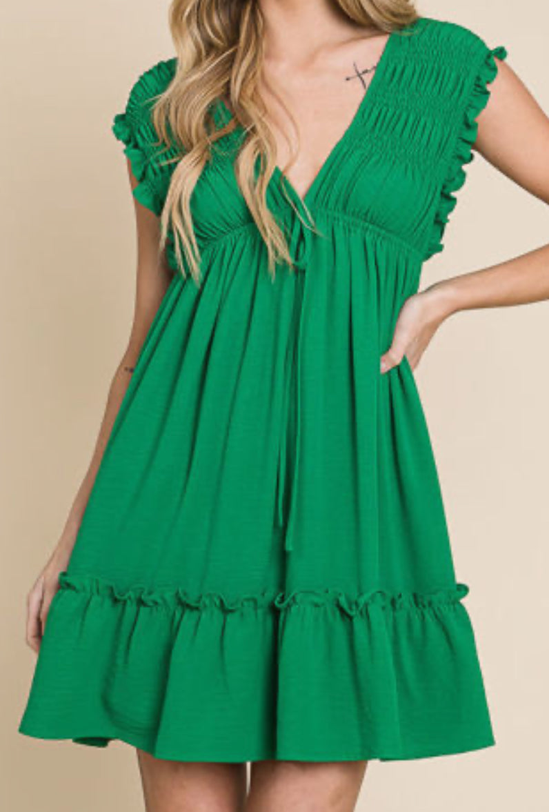 Kelly Green Ruffle Accented Dress