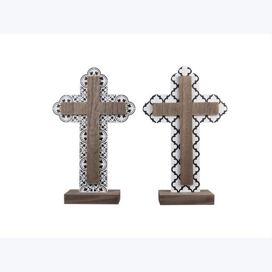 Wood Tabletop Black White Cross