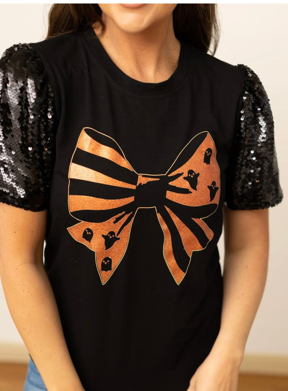 Halloween Bow Sequin Top