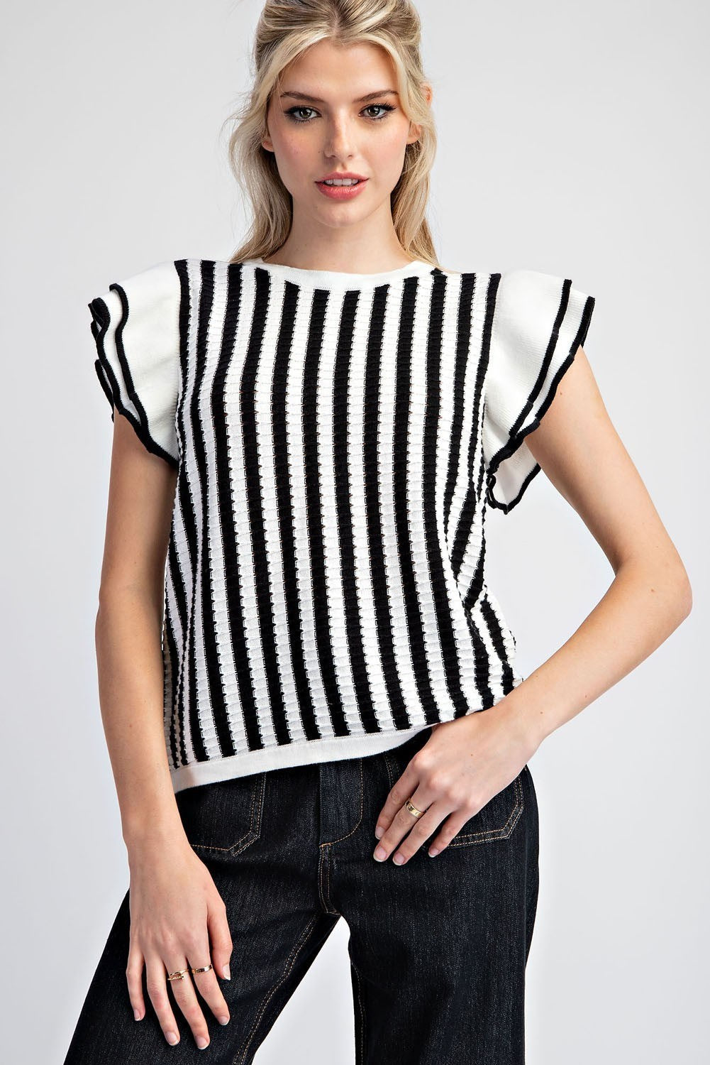 Stripe Ruffle Sleeve Sweater