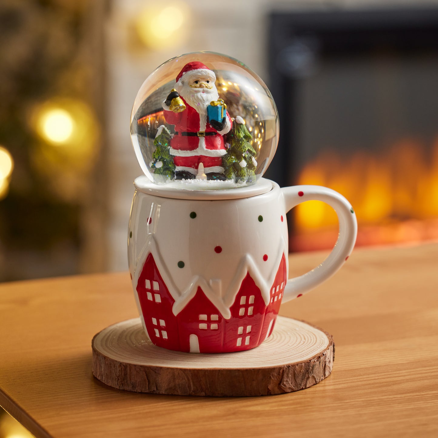 Santa Water Globe Topper and Ceramic Cup, 8oz