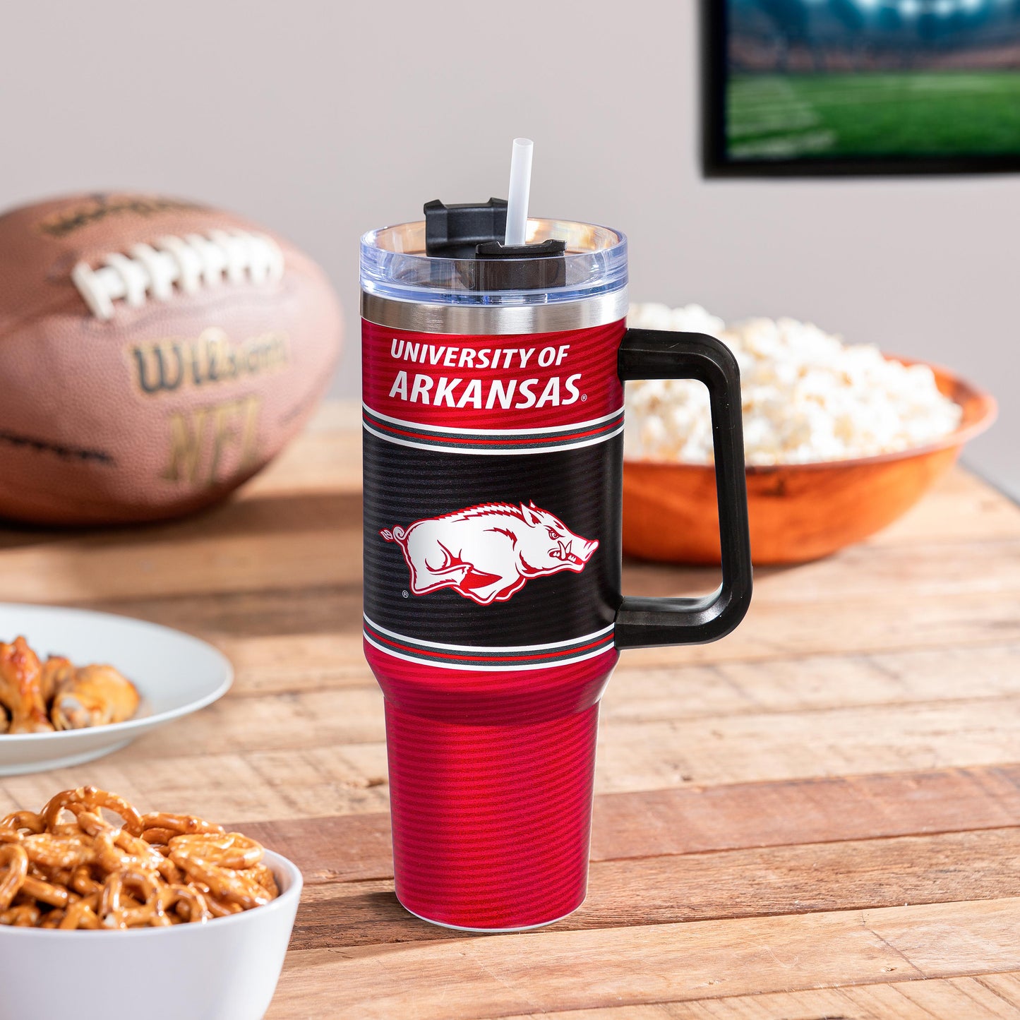 40oz Stainless Steel Canyon Cup w/ Straw, University of Arkansas