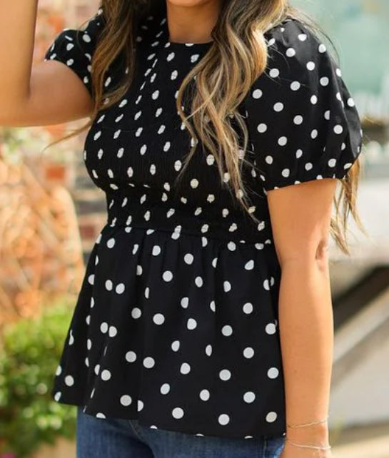 POLKA DOT SMOCKED BLOUSE