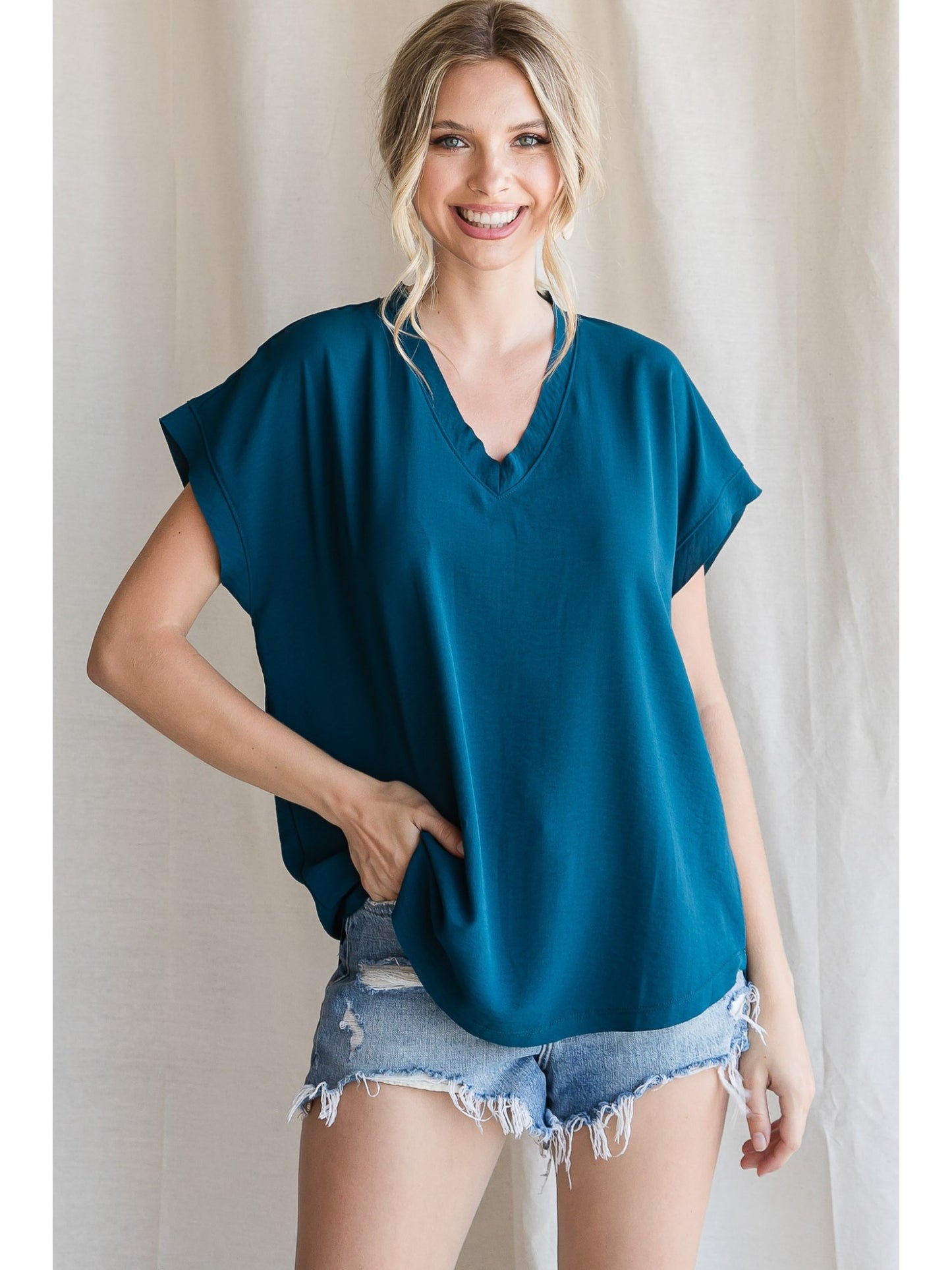 Teal Raw Edge Solid Top