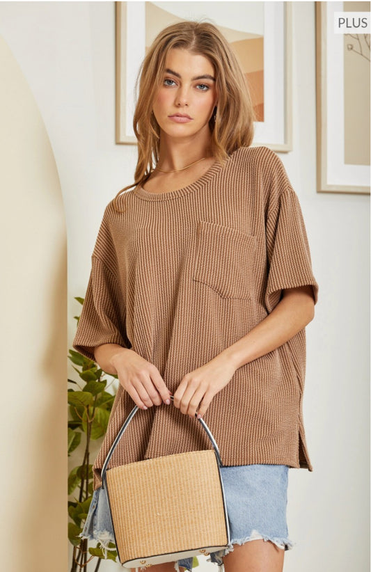 Mocha Ribbed Plus Top