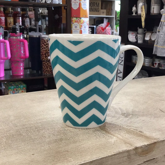 White Teal Chevron Mug