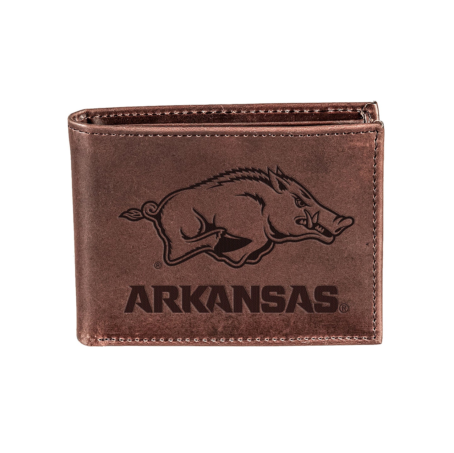 University of Arkansas, Bi-Fold Wallet, Brown, CH, 100% Genuine Leather