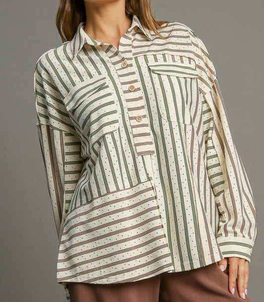 OLIVE MIXED STRIPE BLOUSE