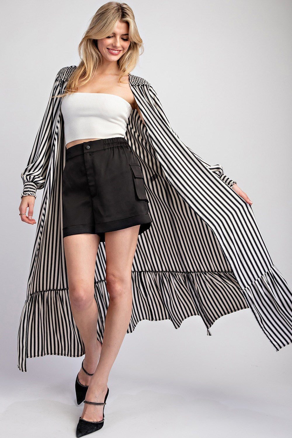 Black Stripe Maxi Kimono