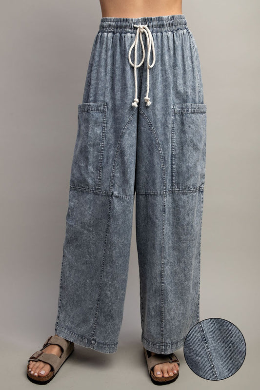 Wide Leg Denim Pinstripe Pants