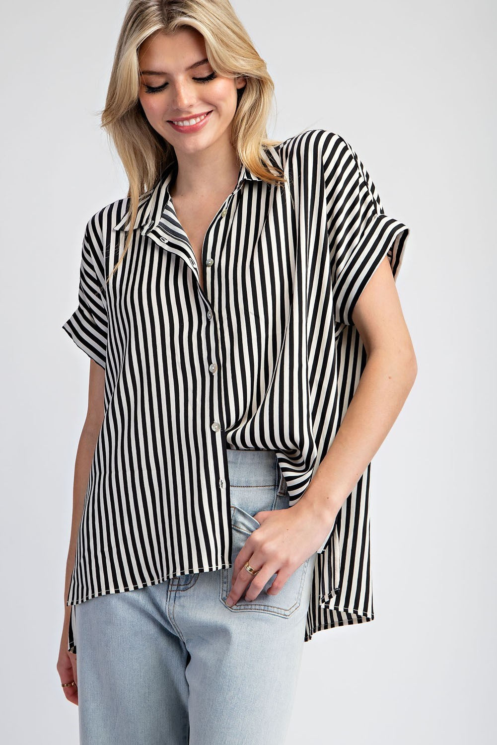 Black White Stripe Blouse