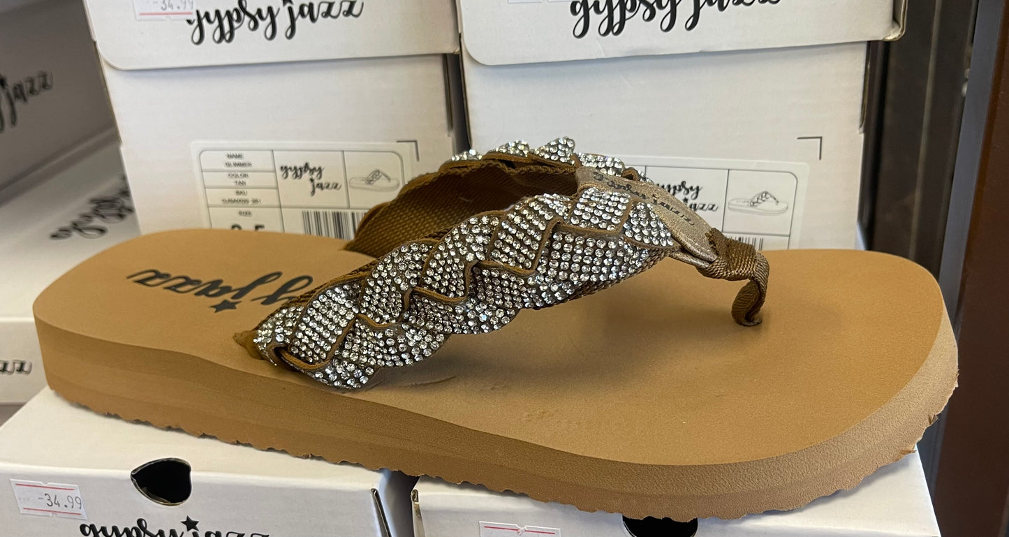 Tan Glimmer Gypsy Jazz Flip Flops