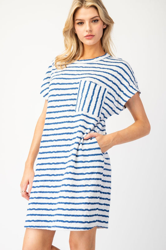 Blue White Stripe Pocket Dress