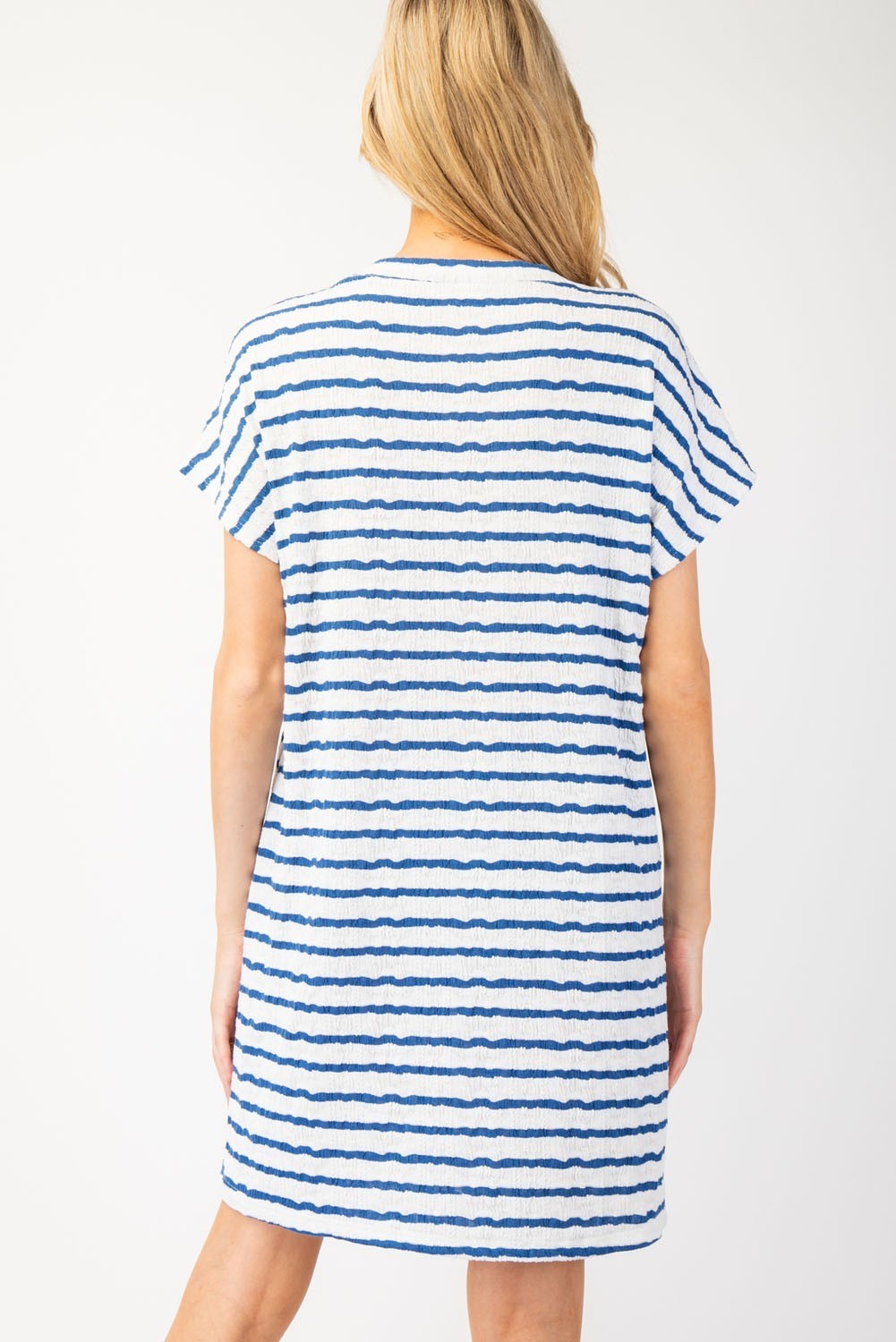 Blue White Stripe Pocket Dress