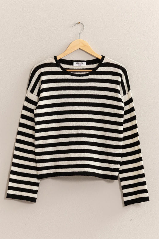 Black Cream Stripe Knit Sweater