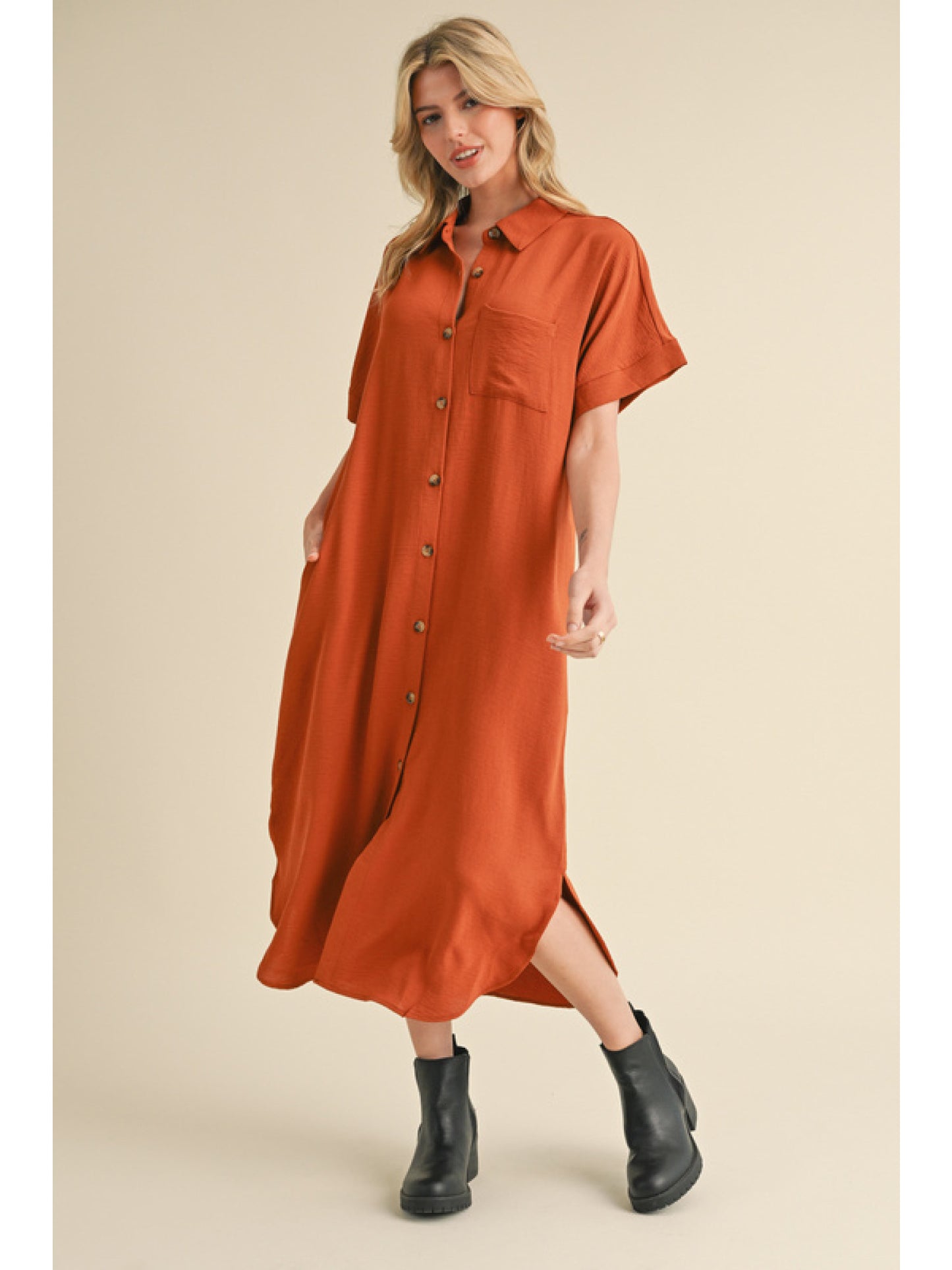 Toffee Cuffed Sleeve Dress