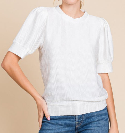 White Textured Puffed Sleeve