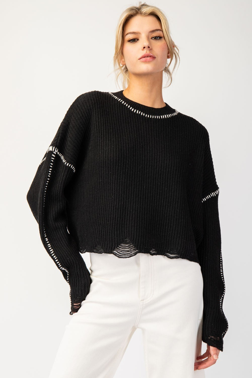 Black Cropped Sweater Stripes