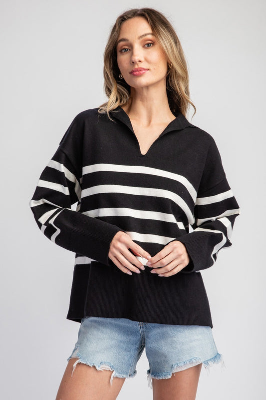 Black Stripe Long Sleeve Sweaterg