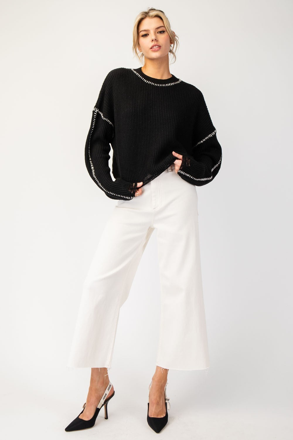 Black Cropped Sweater Stripes