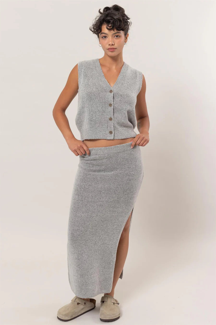 HEATHER GREY SWEATER VEST | SKIRT SET