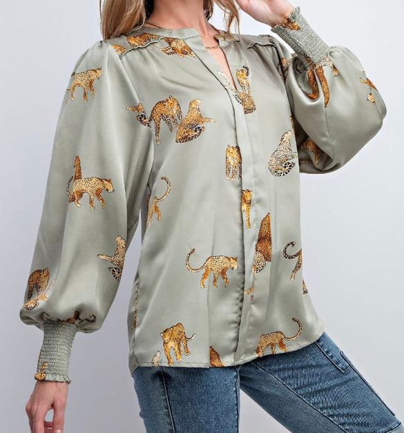 Sage LS Cheetah Print Top PLUS