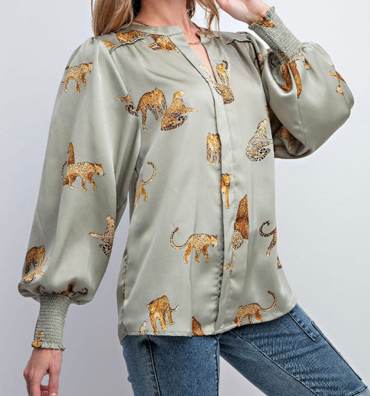 Sage LS Cheetah Print Top PLUS