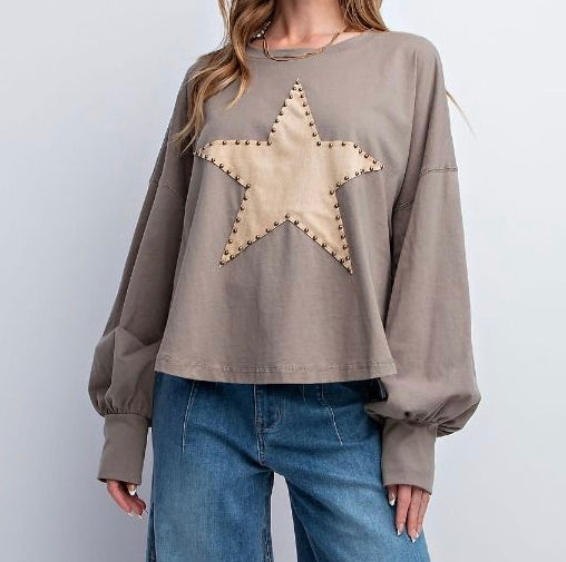 Ash Suede Studded Star Top PLUS