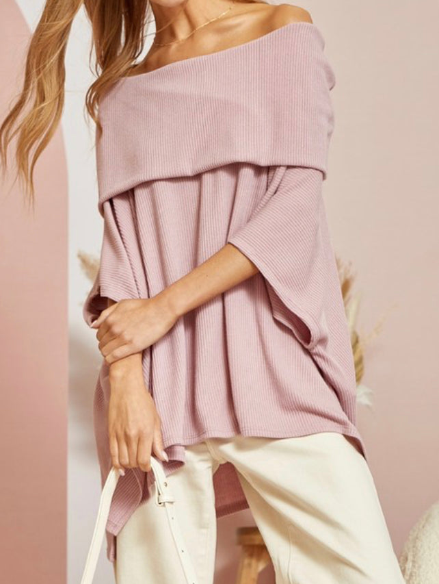 Mauve Oversized Off the Shoulder Sweater