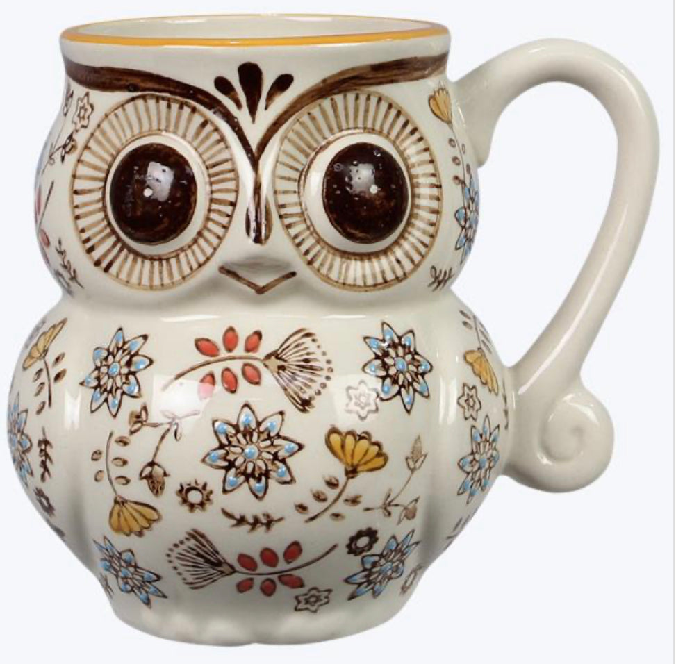 Stoneware Stamped Owl Mug