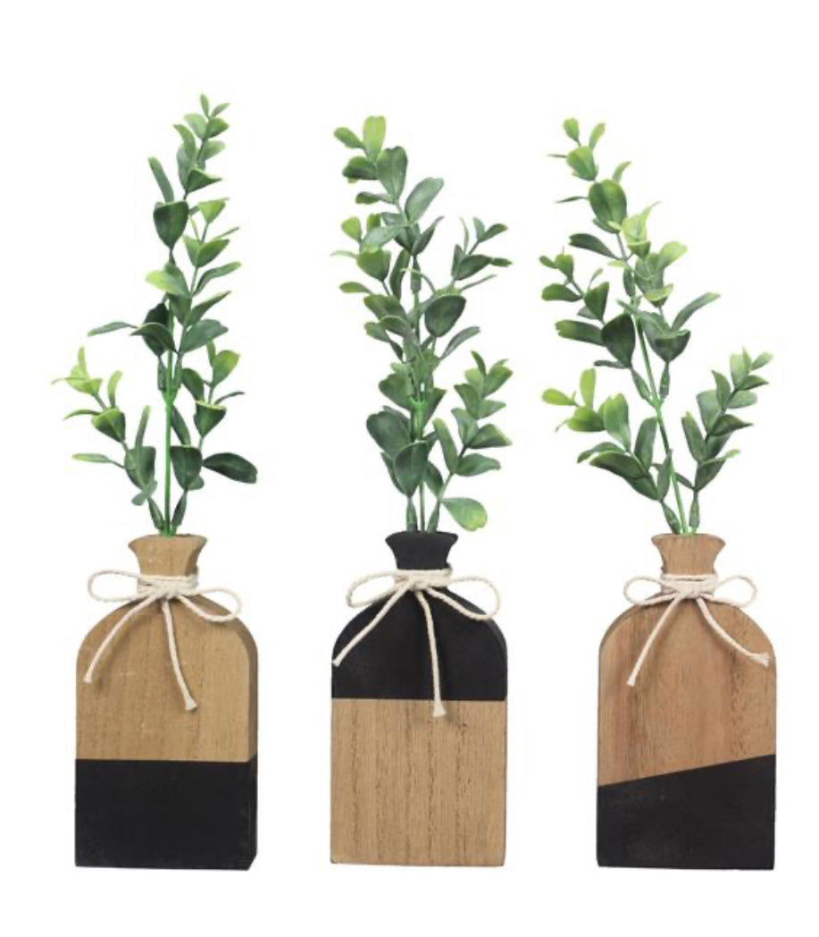 Wood Tabletop Vase w/ Silk Greenery