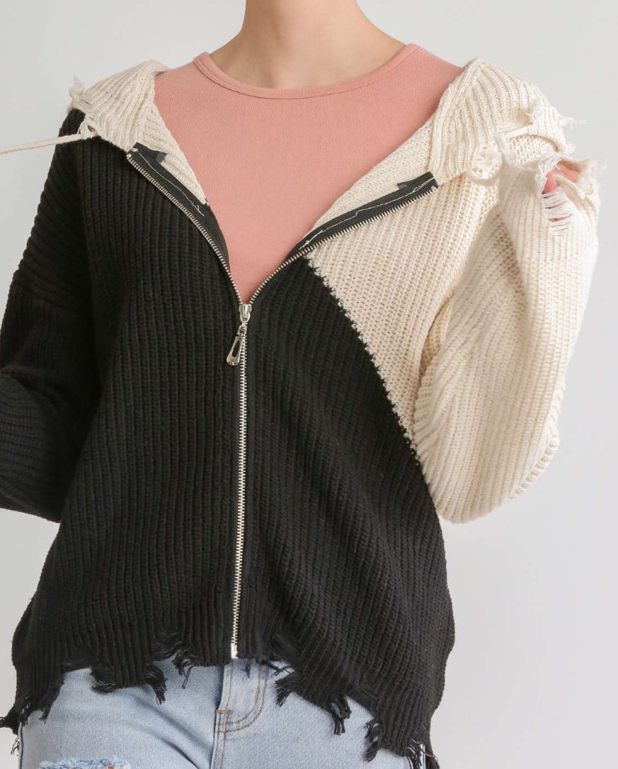 Off White Black Split Zipper Top