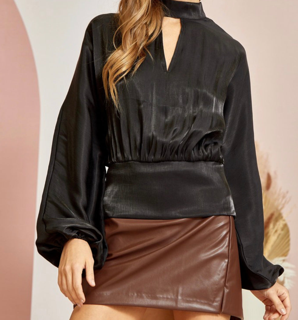 Black Shimmer Wrap Top