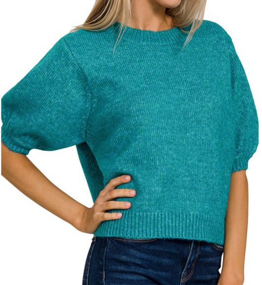 Melange Puff Short Sleeve Sweater