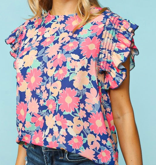 Floral Smoced Ruffle Frill Top