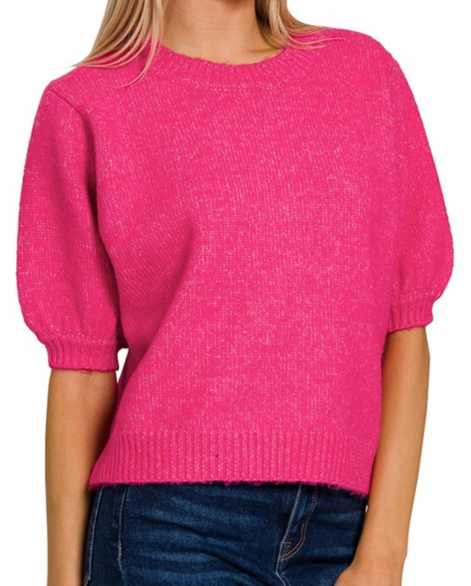 Melange Puff Short Sleeve Sweater