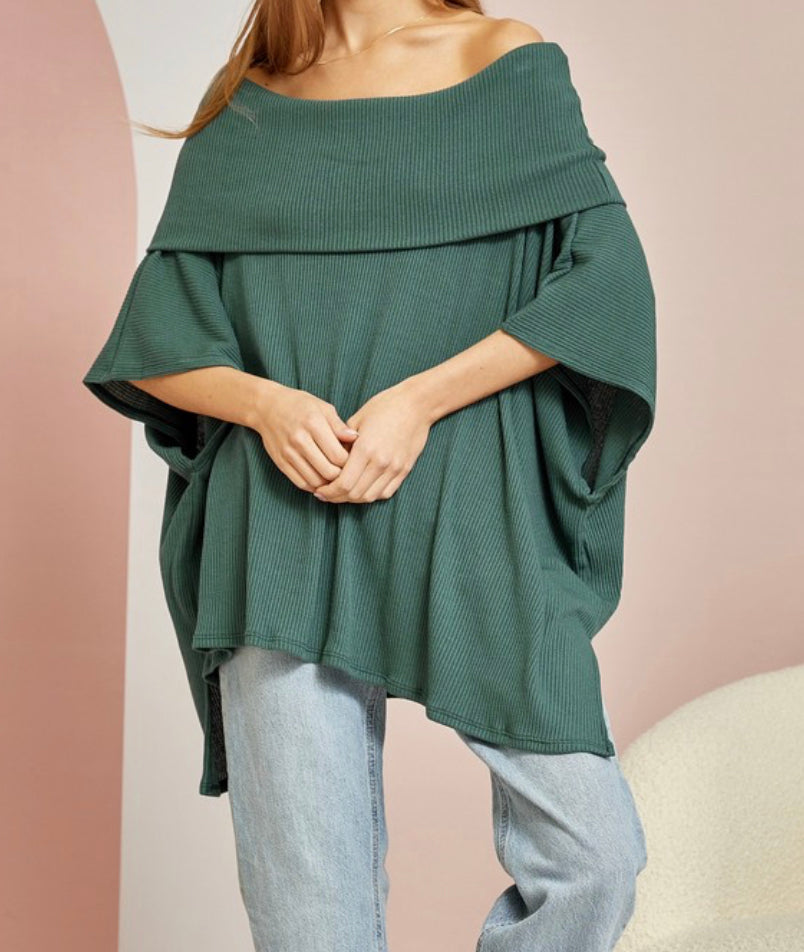 Teal Oversized Off the Shoulder Sweater