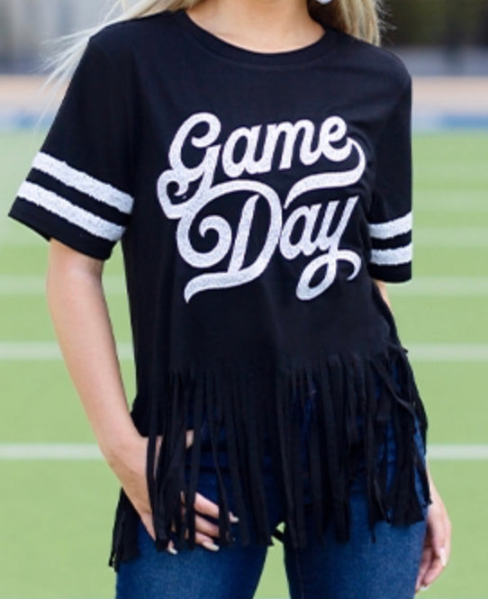 Black Game Day Fringe Top