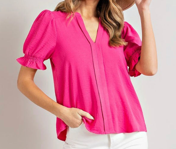 Hot Pink Bubble Short Sleeve Top