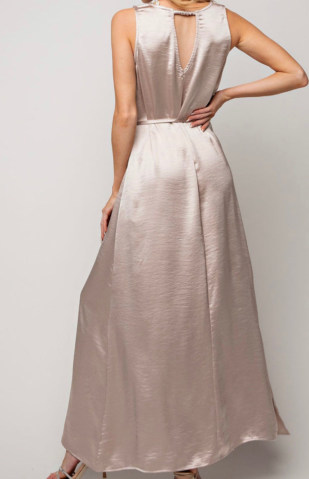 Champagne Dull Satin Tie Dress