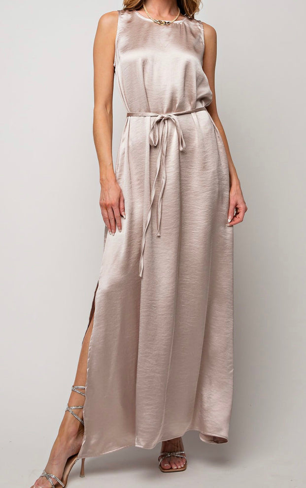 Champagne Dull Satin Tie Dress