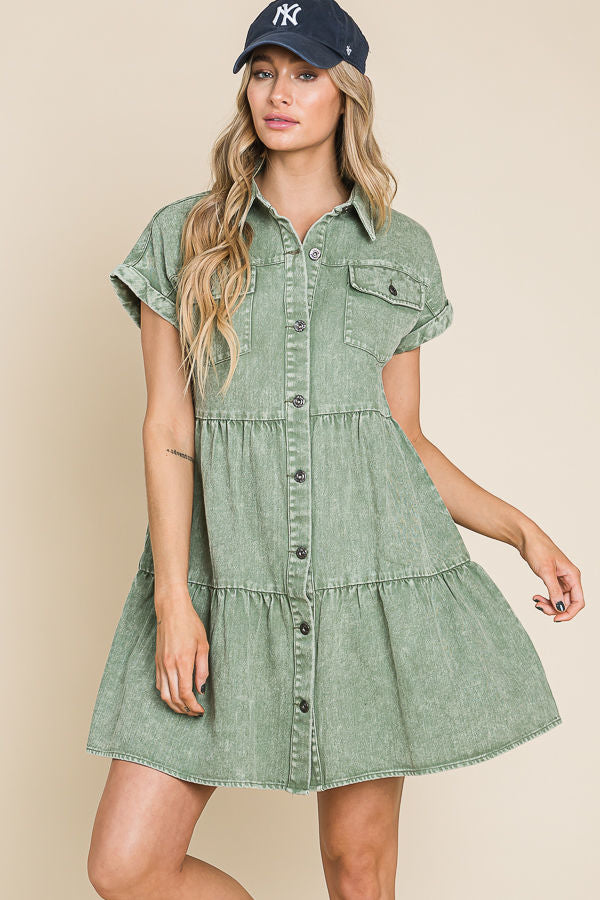 Olive denim dress